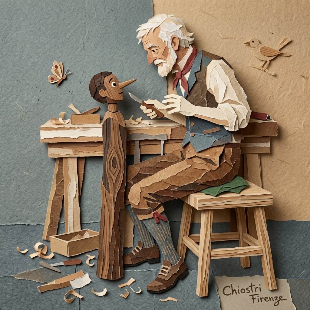 Geppetto intaglia Pinocchio