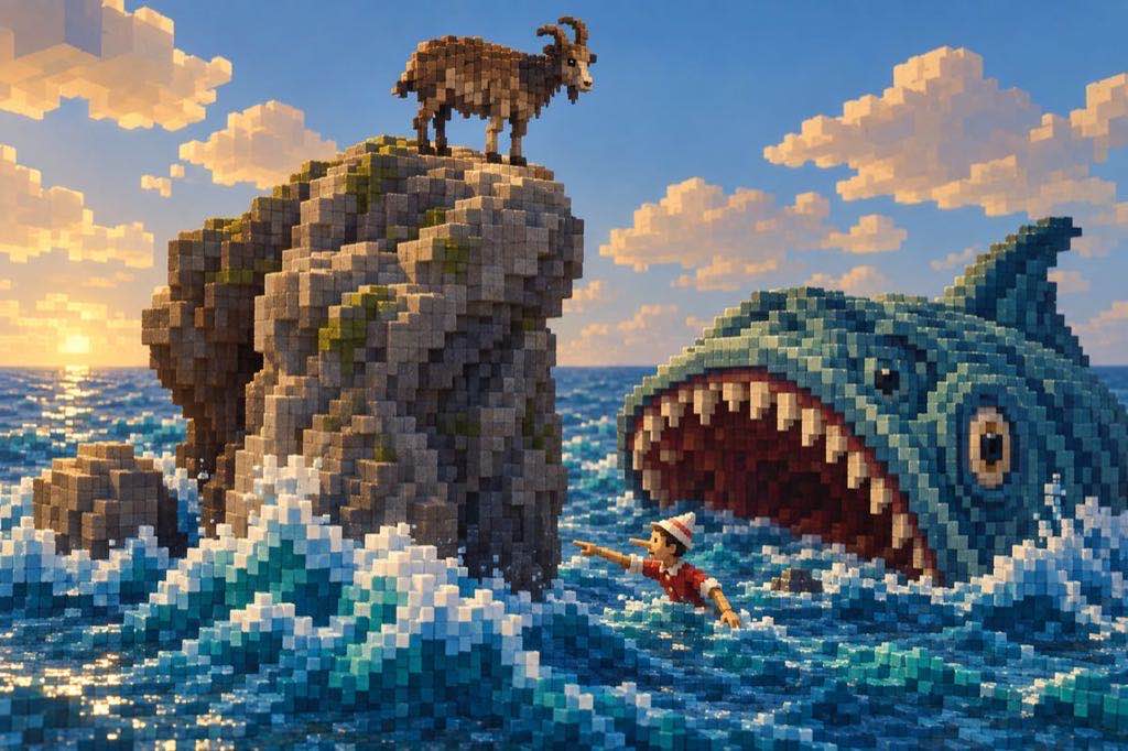 Diorama Voxel Di Pinocchio E Il Mostro Marino