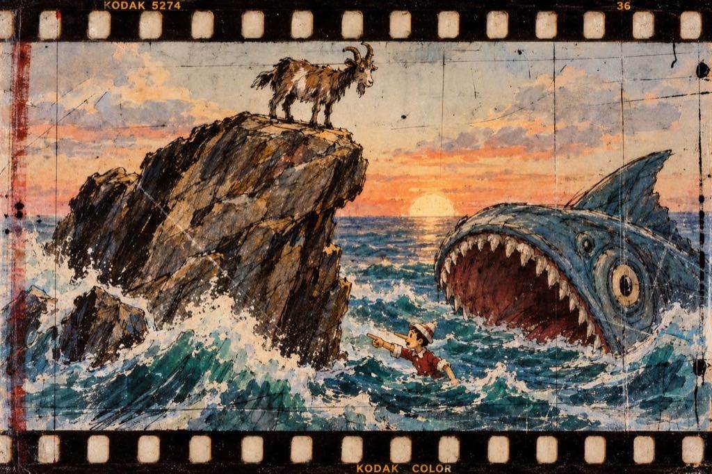 Mostro Marino Al Tramonto Su Pellicola Vintage